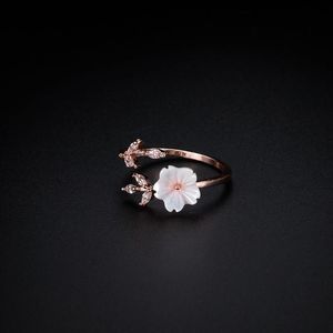 Bague ouverte en or Rose avec fleurs de Sakura, Branches en Zircon, coquille de fleurs, charmante fleur de cerisier, anneaux réglables, bijoux pour femmes, 345c, 1 pièce