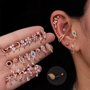 Boucle d'oreille Helix en acier inoxydable, or Rose, mode Animal plante Cz, Lobe d'oreille Tragus Daith Cartilage, vis arrière, 1 pièce