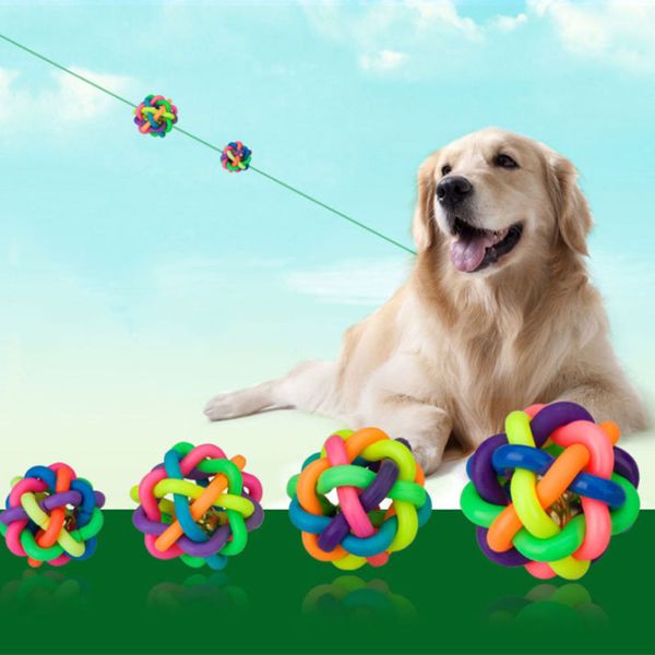 1Pc rond en caoutchouc arc-en-ciel balle pour animaux de compagnie coloré chien tissé balle chien chat interactif jouet à mâcher jouets dents formation fournitures pour animaux de compagnie