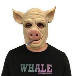 Tête de cochon en scie, nouveauté avec cheveux, masque d'halloween, Costume de Cosplay effrayant, fournitures de vacances en Latex, 1 pièce, 220611