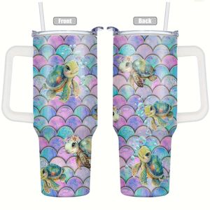 1 pk, zeeschildpad grappige print 40oz roestvrijstalen tuimelaar met deksel vacuüm geïsoleerde waterfles zomer en winterdrankware geweldig voor buitenreizen - perfect