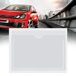 1pc Sac étiquette auto-adhésif Permis de stationnement de pare-brise Sac de carte transparent 100 mm x 80 mm Carte de couverture Carte Sticker