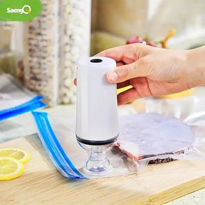 1pc, scelleuses sous vide semi-automatiques, machine de scellage sous vide alimentaire portable SaengQ, machine de scellage USB pour conteneur de film, machine d'emballage sous vide avec 5 sacs à fermeture éclair sous vide