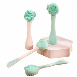 1pc Silice Gezichtsscrubber, Handbediende gezichtsreinigingsborstel met twee uiteinden, Voor poriënreiniging, Zacht exfoliërend, Mee-eter verwijderen r7AC #