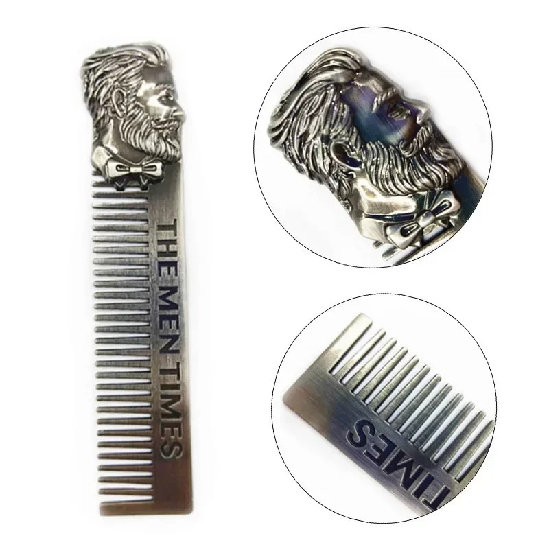 1pc Silver Beard Shaping Template Stainless Steel Carved Men Beard Oil Head Comb Men Hair Beard Trim Tool
