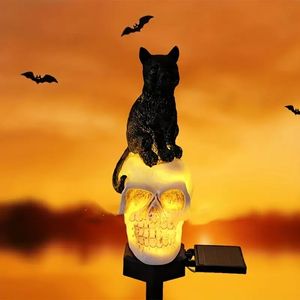 1pc Schedel Halloween Decoratie Zonne-gazonlicht, Halloween Decoratie Buiten Schedel, Halloween Uil Kat Decoratie Realistisch Harsmateriaal Voor Tuinfeest