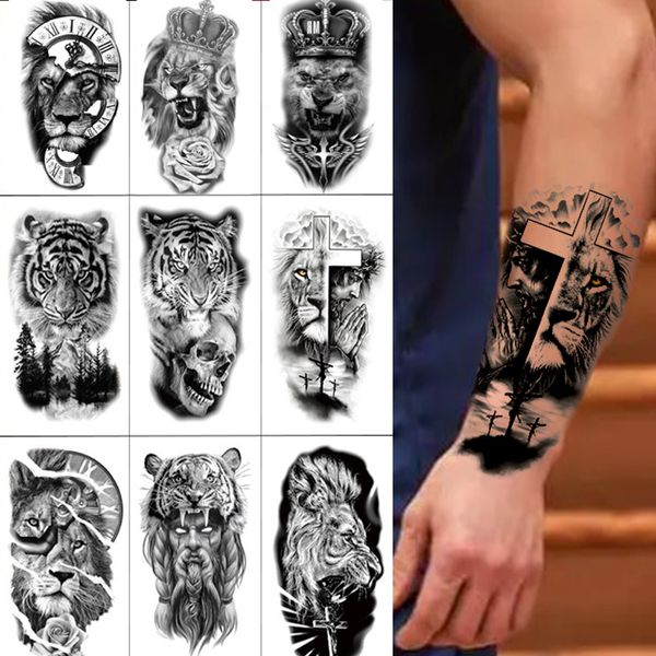 1PC petit bras main Animal Anime tigre Lion Totem demi manches tatouage autocollants étanche temporaire faux tatouages pour hommes femmes