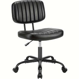 1 petit bureau de bureau sans bras avec roulettes et support lombaire à dossier bas, chaise de travail pivotante et confortable en cuir PU, sans bras