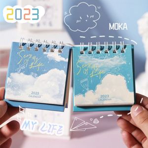 1 st Kleet vers 2023 Mini Desk Agenda Dreamy Blue Cloud Floral Calendar Working Schema Planner Kalender
