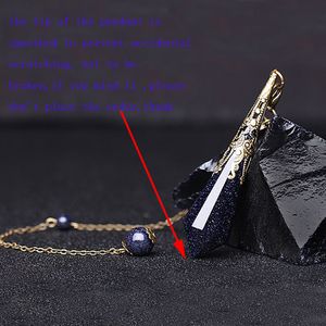1 st mousserende blauwe zandsteen amulet hanger single puntige slinger ketting sieraden antieke bronzen koperen borgteketting met zand stenen kralen