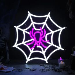 1pc toile d'araignée enseigne au néon 12,99*12,99 pouces lueur mur art décor Halloween Led signe lampe au néon, alimenté par USB pour Halloween mariage cérémonie d'anniversaire décoration de fête