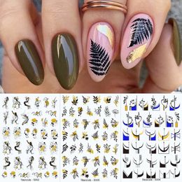 1 van de veerwater nagel sticker en sticker bloemblad boom groene zomers diy schuifregelaar voor manicuring nail art watermerk