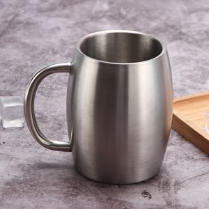 Tasse à bière en acier inoxydable, résistante à la chaleur, eau, lait, thé, café, avec poignée, bureau, cuisine, maison, outils pour boissons, 450ml, 1 pièce