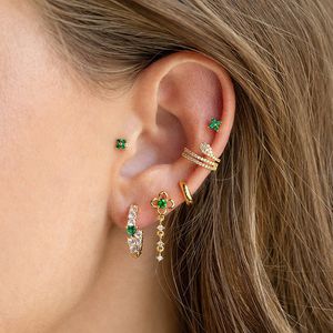 Boucles d'oreilles en acier inoxydable pour femmes, 1 pièce, zircone cubique, pendentif vert de luxe, Helix Tragus Cartilage, bijoux de perçage