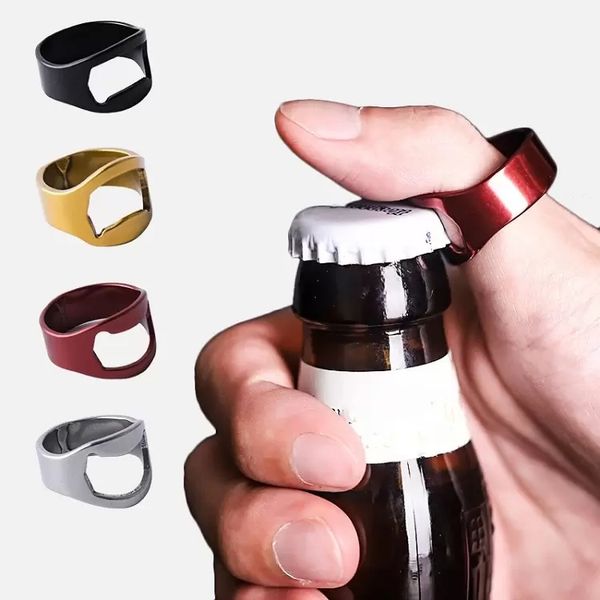 1 unid de acero inoxidable anillo de dedo abridor de botellas portátil de moda barra decorativa herramienta de cocina cerveza pulgar abridor de botellas inventario al por mayor