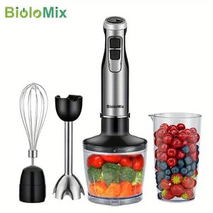 1pc, mélangeurs à main en acier inoxydable, mélangeur à main à immersion BioloMix 4 en 1 haute puissance 1200W, le mélangeur comprend des lames de glace pour hachoir et tasse à smoothie,