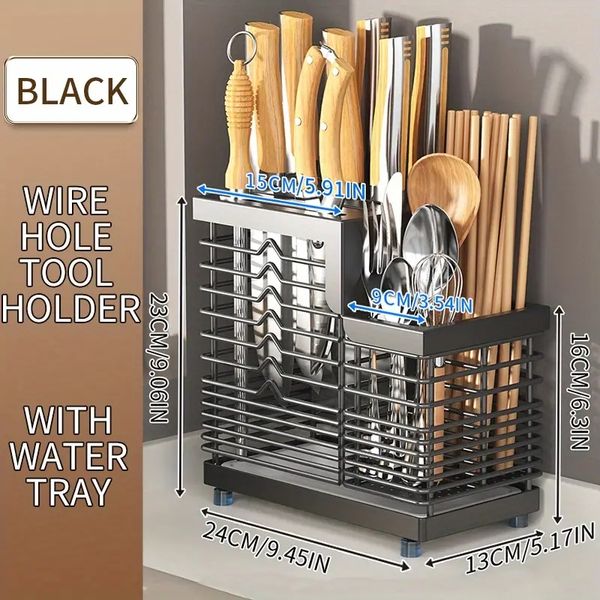 Porte-couteau de cuisine en acier inoxydable, support de rangement pour couteaux, baril de baguettes pour comptoir de cuisine ou accroché au mur, fournitures de cuisine 1 pièce