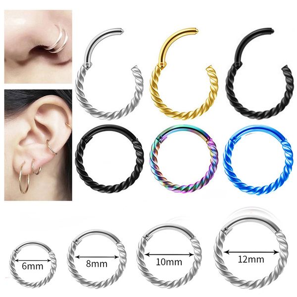 1Pc acier inoxydable torsion cerceau nez goujon anneau boucles d'oreilles segment articulé Septum Clicker nez lèvre anneau cerceau hélice Piercing bijoux