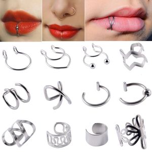 1pc Clip en acier sur les boucles d'oreilles Ear Helix Cartilage Couchette Taille réglable Nose Hoop Non Pierce Lip Ring Faux Bijoux 240407