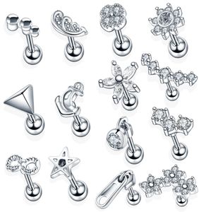 1pc Steel Crystal Flower Lage Helix Orelha Ear Stud Tragus Barbell Piercing Labret Lip Rings Sexy Charmant bijoux 16G8297033