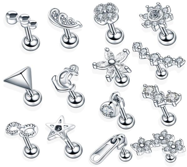 1 pc acier cristal fleur lage helix orelha oreille stud tragus haltère piercing labret lèvres anneaux sexy charmant bijoux 16g6815352