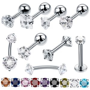 Stalen kristal zirkoon oor helix tragus wenkbrauw ringen piercing ombligo labret ring piercings lob platte oorrang tragus sieraden