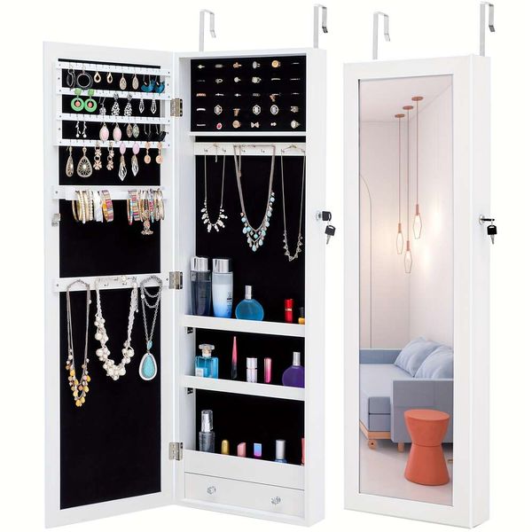 Rangement 1 pièce avec miroir, organisateur d'armoire, armoire verrouillable murale/porte de grande capacité, organisateur de bijoux sur la porte