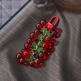 1pc Strawberry Cherry Red Beads Keychain Keyring For Women Girls Girl Friend Sac à fruit Cérothétique Holder AirPods Box Boîte