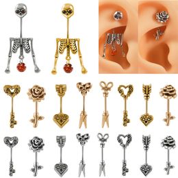 1 pieza de acero quirúrgico esqueleto Rook Piercing flecha pluma ceja ombligo anillo flor barra recta Snug Tragus pendientes Piercing