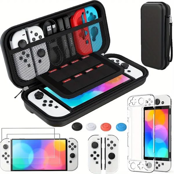 1pc Switch OLED Case Compatible avec Nintendo, 9 en 1 Accessoires pour Switch OLED Model avec Dockable Protective Case, HD Screen Protector