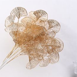 1pc à trois volets de fans de feuilles de feuille artificielle ginkgo eucalyptus houx pour arc de mariage arc arrangement de fleurs décor artisanat