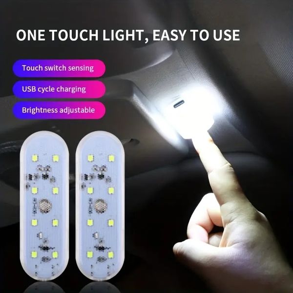 1pc capteur tactile LED lumière ambiante 8 LED voiture intérieur toit lampe de lecture sans fil coloré atmosphère lumière USB rechargeable pied lampe