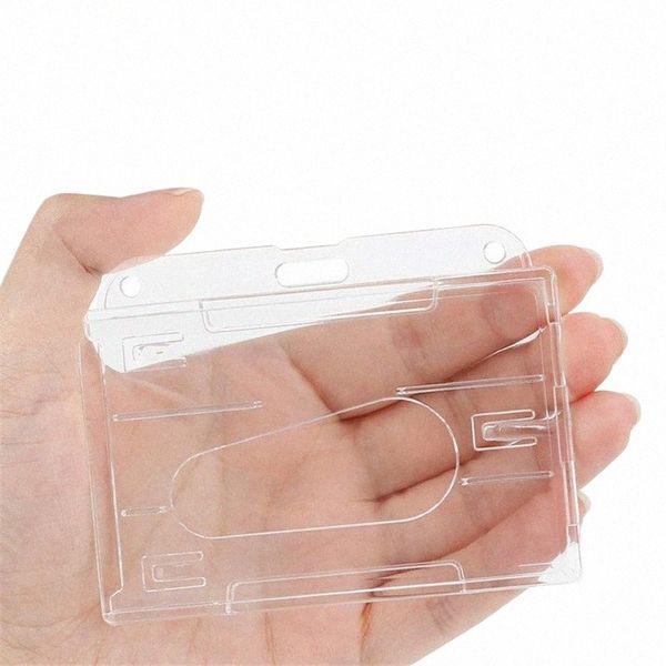 1PC Porte-cartes en plastique dur transparent Carte de poussée à double face Doublées ID Vertical Document Document Carte Bank Bank Bankder V4OY #