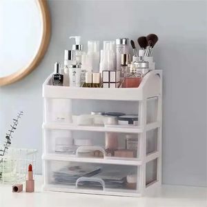 1PC Plastique transparent Four couche trois tiroirs Style Desktop Cosmetic Box Dreshing Table Rack 240329