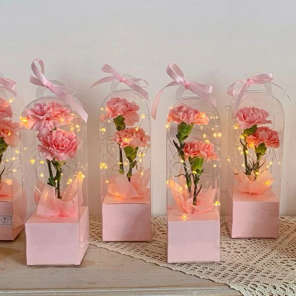 1 unid caja de flores de rosa transparente embalaje de pastel de plástico cajas de embalaje de floristería DIY para boda regalo del día de San Valentín 240306