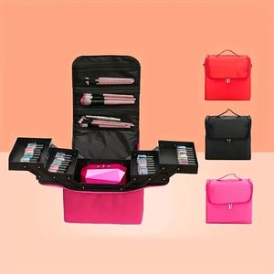 Sac de maquillage de voyage 1PC, étui cosmétique professionnel, 4 niveaux d'organisateur de maquillage portable pliable, sac de rangement multifonctionnel pour voyager, maquillage de grande capacité