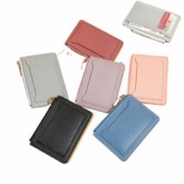 1pc Ultra-Thin Women Men Men Credit Card Holder PU Leather Zipper Fi Small Wallet Mey Bag Case Coin Clip Clip Organizer O6BK #