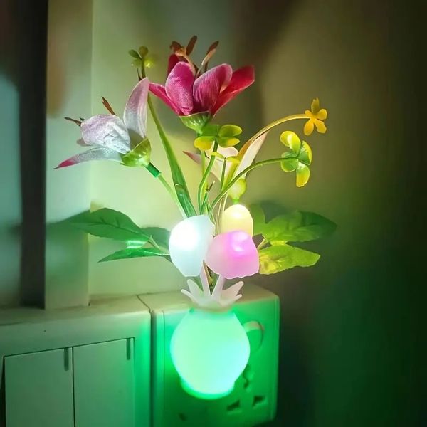 1pc US standard Smart Sense Send Lily Vase Vase Colorful Night Light, Smart Light Control LED Light Energy Saving Beautiful and Practical Night Light Wall Light.