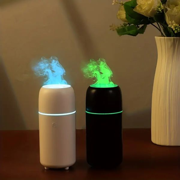 Mini humidificador de aire portátil USB con luces de llama de 7 colores, ideal para coche, hogar, oficina y dormitorio, difusor de aromaterapia, 1 ud.