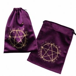 1 unid Veet Pentagrama Tarot Bolsa de almacenamiento Tarjetas de juego de mesa Paquete de cordón bordado Suministros de brujería para bolsas de tarot de altar T95K #