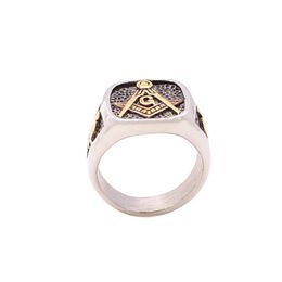 1 ST Vintage Zwart Rvs Mannen Ring Hoge Kwaliteit Mason Vrijmetselarij Masonic Male Retro Fashion Punk Sieraden