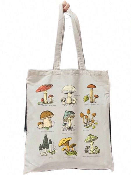 1pc Vintage champignon motif fourre-tout sac mignon boutique sac de transport décontracté toile épaule sac à main boutique cadeau K9Ox #