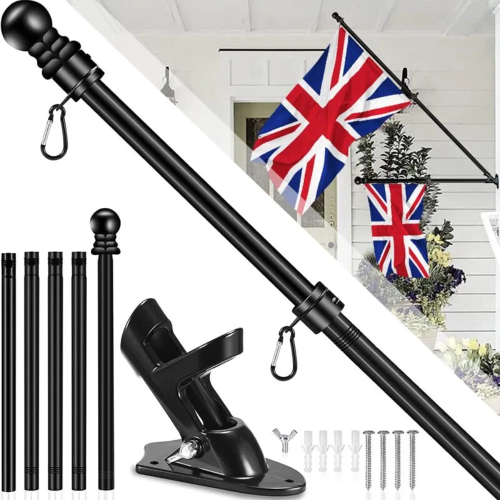 1PC Wall Mounted Mount Telescopic Flag Pole Top House Wall Bracket Base 6Ft Stand Flagpole Collapsible Yard Banner Holder