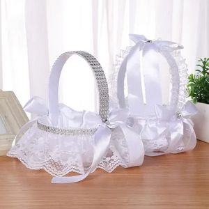 1Pc mariage fleur panier dentelle perle romantique blanc strass décoration pour mariage cérémonie fête approvisionnement panier nouveau C1221