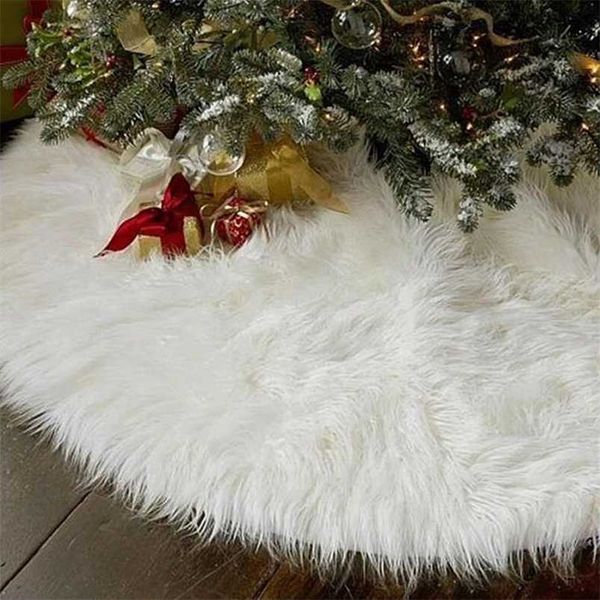 1 unid árbol de Navidad blanco falda copo de nieve alfombra de piel de felpa adornos de Navidad alfombra de piso hogar boda cumpleaños fiesta decoración 211018