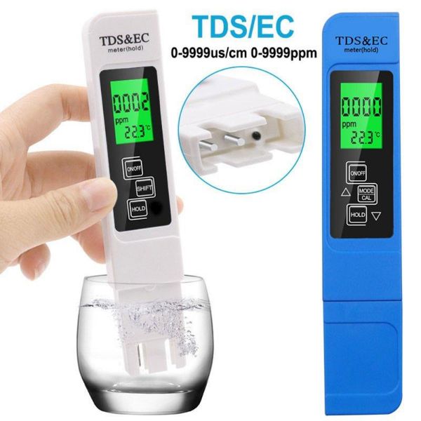 1pc White Digital Digital Water Quality Tester TDS EC Rango de medidor 0-9990 Temperatura de pureza de agua multifuncional Temper PPM Tester