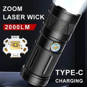 1 lampe de poche laser blanche, port de charge TYPE-C, mise au point laser blanche, portée ultra longue, feu arrière à lumière douce, grande ouverture, grand projecteur