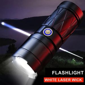 1pc witte laserzaklamp, TYPE-C oplaadpoort, witte laserfocus, ultragroot bereik, zacht licht achterlicht, groot diafragma, grote schijnwerper, ondersteunt invoer en uitvoer