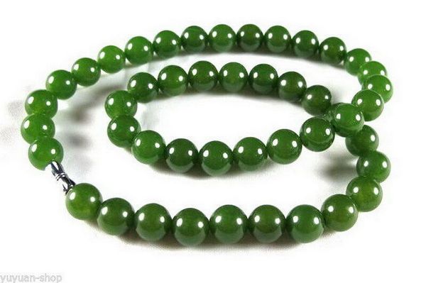 Collier de perles asiatiques en Jade 100% naturel, vert foncé, 10mm, 17 pouces, vente en gros, 1 pièce