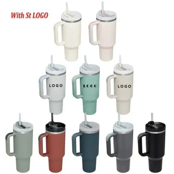 1 unid con logotipo 2da generación 40 oz 2.0 Tazas de acero inoxidable con mango de silicona Tapa Paja Gran capacidad Viajes Vasos para automóviles Botellas de agua con aislamiento al vacío al aire libre 1030